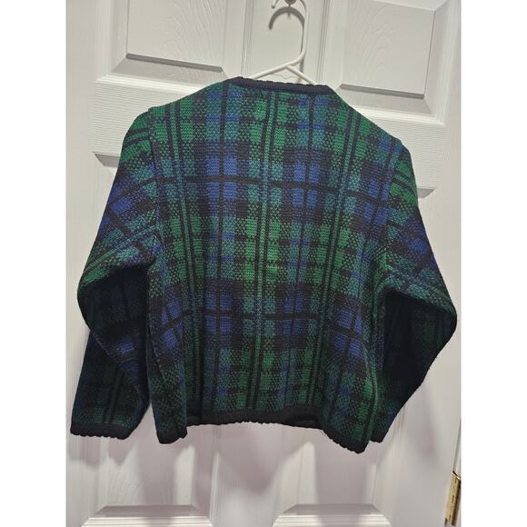 Vintage Tally-Ho Green Blue Plaid Cardigan Sweater Acrylic Size PP S 0-2 - Picture 11 of 15